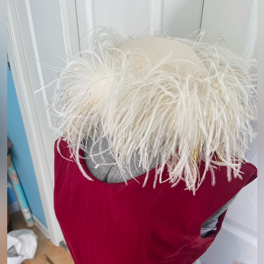 Vintage Ann Dillon Ostrich Feather Ivory Pillbox Hat